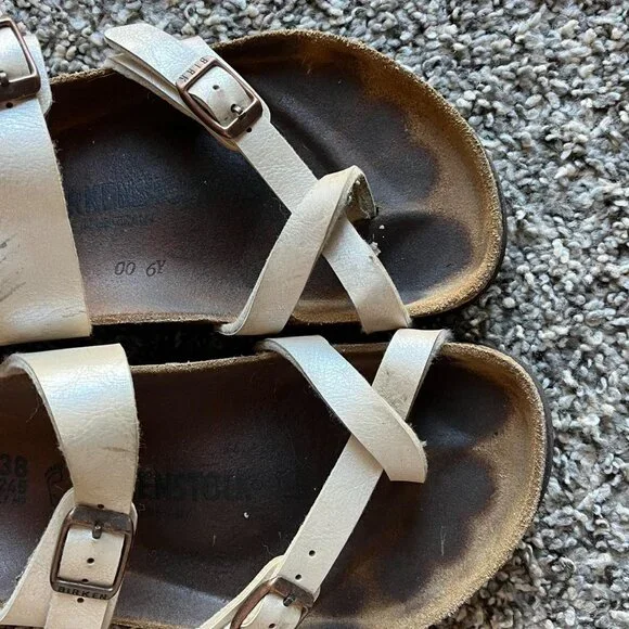 Birkenstock Arizona Sandals Women 7-7.5 (EU 38) Cream Slides Western Comfortable - Picture 5 of 6